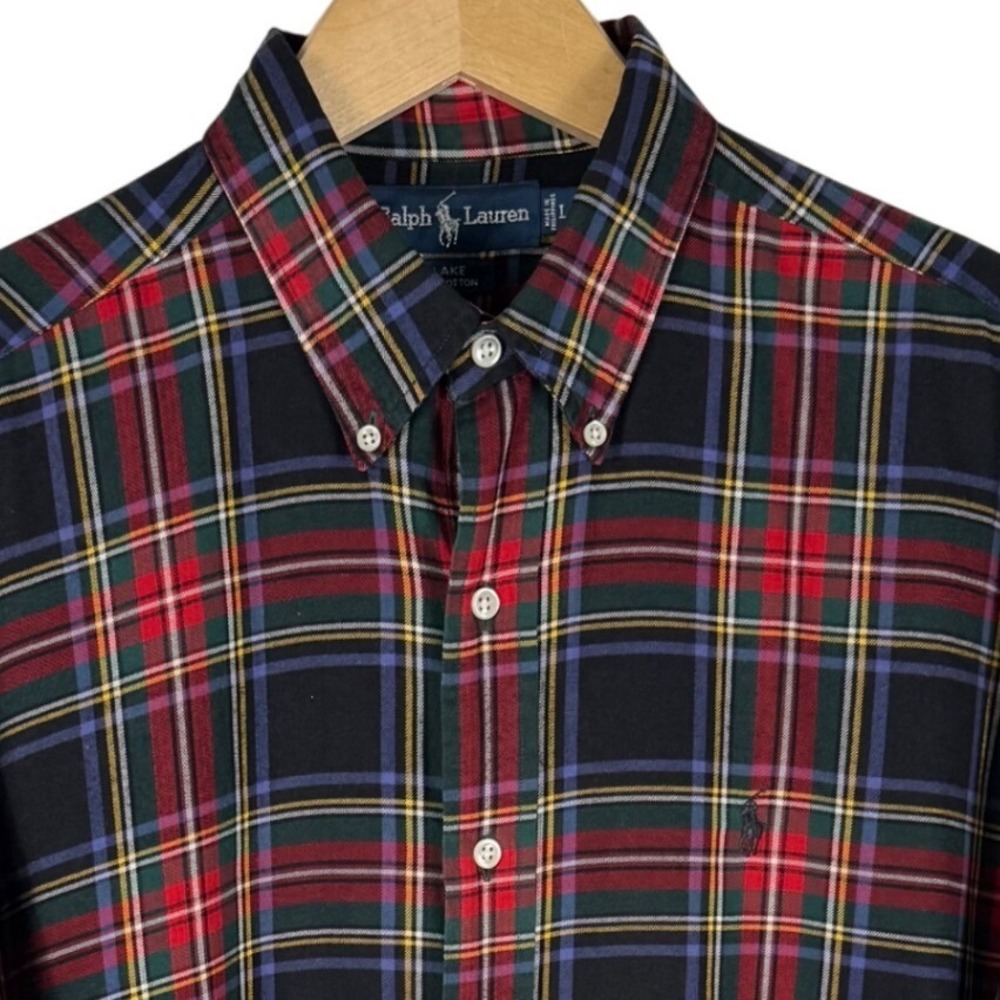 Polo Ralph Lauren Blake Plaid Tartan Button Down Shirt Mens L Black Red‎ Green